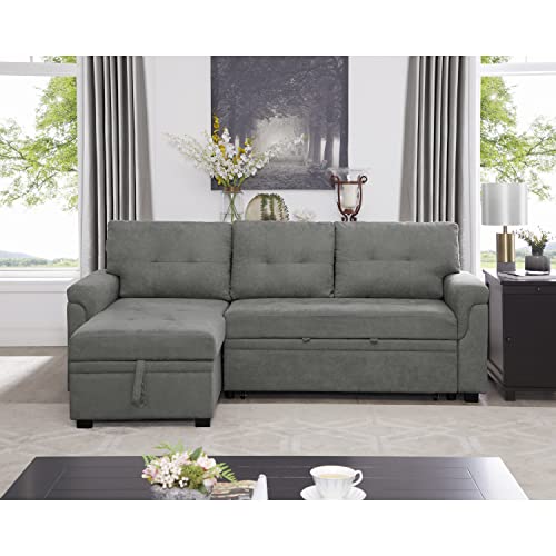 Naomi Home Modern Sectional Sofa with Storage Chaise Gray/Velvet