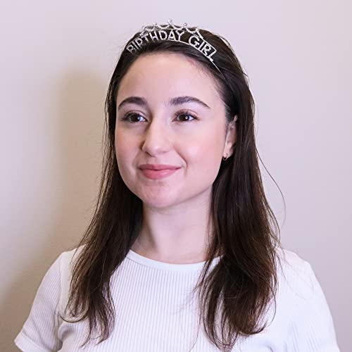 FROG SAC Birthday Girl Crown Headband for Girls, Rhinestone Princess Tiara for Kids, Tiaras for Women, Crown Hair Accessories for Children, Teen Girl Headbands (Silver-Birthday Girl)