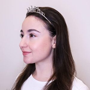 FROG SAC Birthday Girl Crown Headband for Girls, Rhinestone Princess Tiara for Kids, Tiaras for Women, Crown Hair Accessories for Children, Teen Girl Headbands (Silver-Birthday Girl)