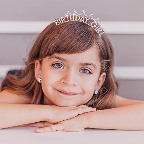 FROG SAC Birthday Girl Crown Headband for Girls, Rhinestone Princess Tiara for Kids, Tiaras for Women, Crown Hair Accessories for Children, Teen Girl Headbands (Silver-Birthday Girl)