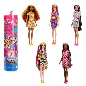 barbie color reveal doll & accessories, scented sweet fruit series, 7 surprises, 1 barbie doll (styles may vary)