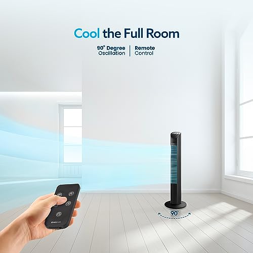 NEXAIR 36” Oscillating Tower Fan, 3 Speed Portable Fan Tower With Remote Control, Quiet Operating Floor Fan for Bedroom with 7.5 Hr Auto Off Timer, Modern Design Room Cooling Fan For Home & Office