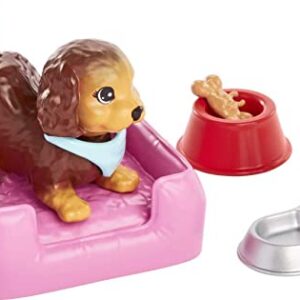 Barbie Pets and Accessories, Interactive Wagging & Nodding Puppy Playset with Pet Bed, 11 Total Animal-Themed Pieces