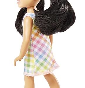 Barbie Chelsea Doll, Small Doll with Black Hair in Pigtails & Brown Eyes Wearing Removable Plaid Dress & Pink Shoes