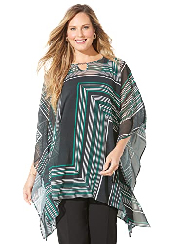 Catherines Women's Plus Size Keyhole Georgette Poncho - 4X/5X, Black Zigzag (2594)