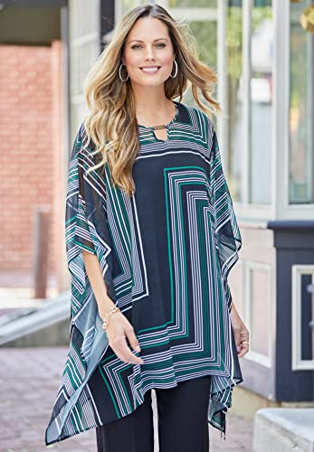 Catherines Women's Plus Size Keyhole Georgette Poncho - 4X/5X, Black Zigzag (2594)