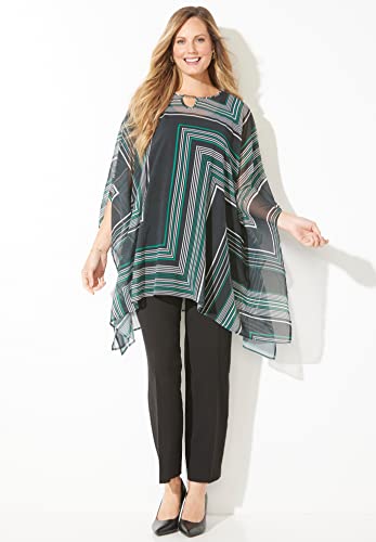 Catherines Women's Plus Size Keyhole Georgette Poncho - 4X/5X, Black Zigzag (2594)