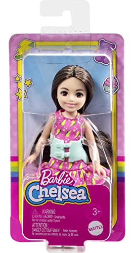 Barbie Chelsea Doll, Small Doll with Brace for Scoliosis Spine Curvature, Brunette Wearing Pink Lightning Bolt Dress
