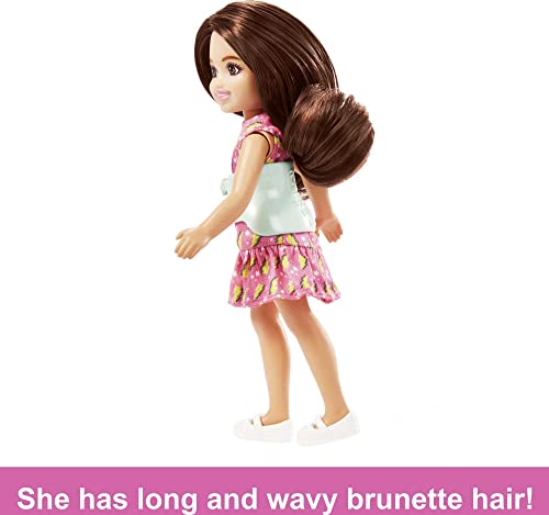 Barbie Chelsea Doll, Small Doll with Brace for Scoliosis Spine Curvature, Brunette Wearing Pink Lightning Bolt Dress