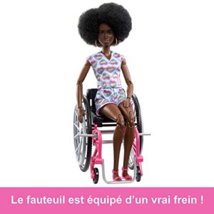 Barbie Fashionistas Doll #194 with Wheelchair and Ramp, Natural Black Hair and Rainbow Heart Romper with Accessories