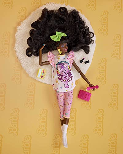 Barbie Rewind Doll & Accessories with Curly Black Hair & 1980S-Inspired Slumber Party Outfit, Collectible & Displayable