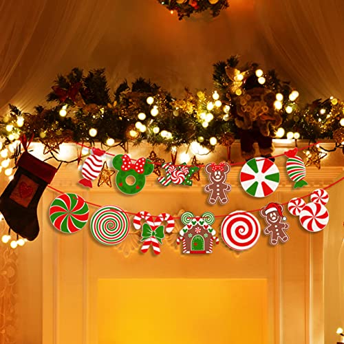 Christmas Tree Decorations,Christmas Lollipop Candy Cane Ornaments Paper Cards Hanging Mick-ey Mouse Gingerbread Christmas Decor for Peppermint Christmas Tree Decorations- Set of 26