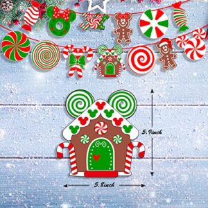 Christmas Tree Decorations,Christmas Lollipop Candy Cane Ornaments Paper Cards Hanging Mick-ey Mouse Gingerbread Christmas Decor for Peppermint Christmas Tree Decorations- Set of 26