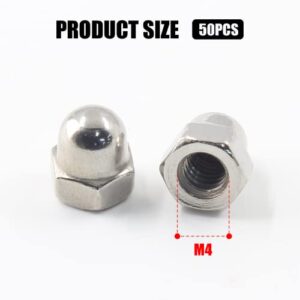 Cionyce 50 PCS M4 Acorn Cap Nuts Dome Cap Head Nuts, 304 Stainless Steel Acorn Hex Nuts Decorative Round Head Cover Hex Dome Nuts