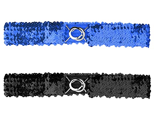 Allegra K Womens Glitter Skinny Stretchy Waist Belts Sequins Decor Slim Elastic Belts 64cm/25.19" Royal Blue