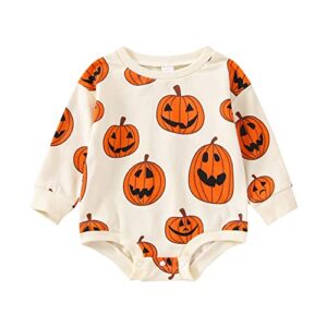 baby halloween outfit boy girl pumpkin patch onesie sweatshirt romper sweater shirt cute newborn toddler clothes 18-24 months ah halloween pumpkin cream