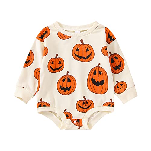 Baby Halloween Outfit Boy Girl Pumpkin Patch Onesie Sweatshirt Romper Sweater Shirt Cute Newborn Toddler Clothes 18-24 Months AH Halloween Pumpkin Cream