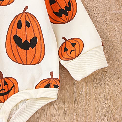 Baby Halloween Outfit Boy Girl Pumpkin Patch Onesie Sweatshirt Romper Sweater Shirt Cute Newborn Toddler Clothes 18-24 Months AH Halloween Pumpkin Cream