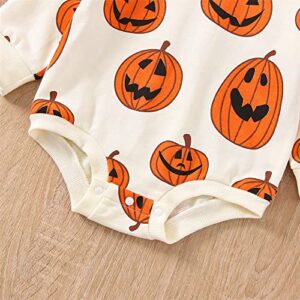 Baby Halloween Outfit Boy Girl Pumpkin Patch Onesie Sweatshirt Romper Sweater Shirt Cute Newborn Toddler Clothes 18-24 Months AH Halloween Pumpkin Cream