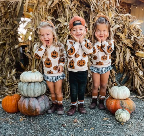 Baby Halloween Outfit Boy Girl Pumpkin Patch Onesie Sweatshirt Romper Sweater Shirt Cute Newborn Toddler Clothes 18-24 Months AH Halloween Pumpkin Cream