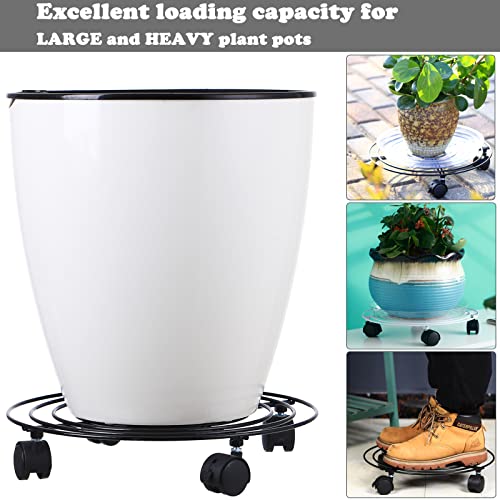 5 Packs Metal Plant Caddy with Locking Wheels 11.8” Heavy-Duty Wrought Iron Rolling Plant Stands with Casters Plant Dolly Plant Roller Base for Indoor and Outdoor Plant Pot Movers Saucers White