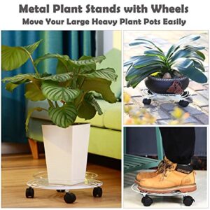 5 Packs Metal Plant Caddy with Locking Wheels 11.8” Heavy-Duty Wrought Iron Rolling Plant Stands with Casters Plant Dolly Plant Roller Base for Indoor and Outdoor Plant Pot Movers Saucers White