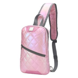 gblq plus sling bags, iridescent crossbody shoulder puffer backpack for women men, travel hiking small chest bag daypack (pale pink)