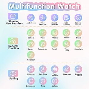 Kids Smart Watch Girls Boys - Smart Watch for Kids Game Smart Watch Gifts for 4-12 Years Old with 26 Games Camera Alarm Video Music Player Pedometer Flashlight Birthday Gift for Boys Girls (Purple)