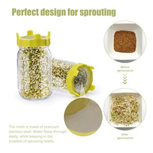 Coolpala 4pcs Sprouting Lids With Stainless Steel Screen, 86mm Plastic Sprout Lid for Wide Mouth Mason Jars Growing Bean Sprouts, Alfalfa, Salad Sprouts