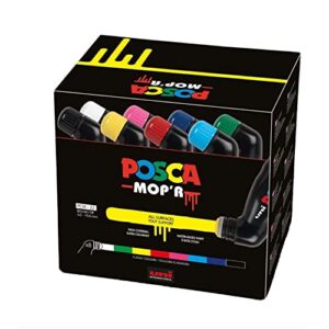 uni posca multicolor posca markers set, mop'r posca paint markers with xxl 3-19mm round tip for any surface, acmi-certified non-toxic formula, mopr set