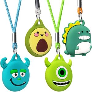 airtag holder for kids [ 4 pack ] air tag necklace with adjustable stopper, airtag keychain for kids & adults, soft silicone cover for airtags with key ring