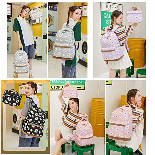 LAMOGRAFY Daisy Prints Kids Backpack Girls School Bookbag Set Elementary and Middle Students Daypack(2Pcs)