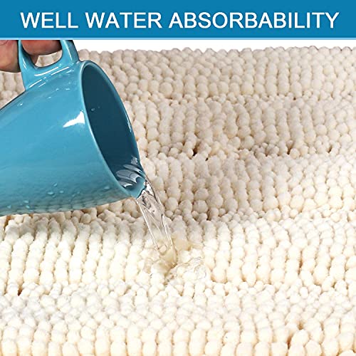 H.VERSAILTEX Bathroom Rugs Bath Rugs for Bathroom Non Slip Bath Mats Extra Thick Chenille Striped Rug 17" x 24" Absorbent Soft Shaggy Washable Dry Fast Bath Mats for Bathroom Floor - Ivory