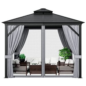 tangkula 10x10 ft hardtop gazebo, double-top outdoor gazebo with galvanized steel roof, anti-rust aluminum frame, patio gazebo pavilion with netting and curtains for patio, garden, lawn