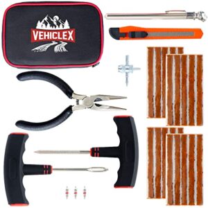 vehiclex compact+ tire repair kit, main robust tools & supplies for flat tire punctures repair with pliers