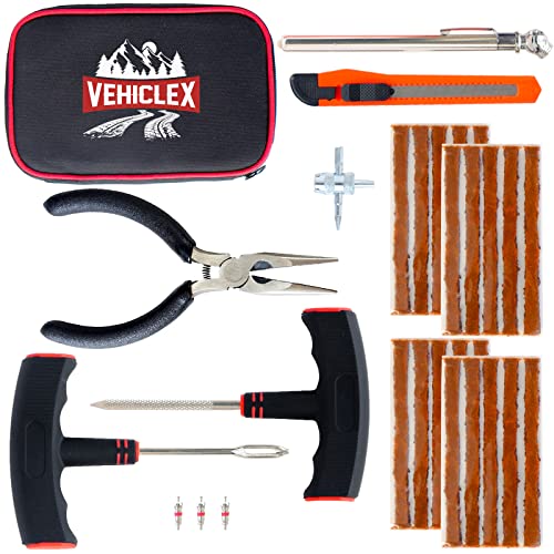 Vehiclex Compact+ Tire Repair Kit, Main Robust Tools & Supplies for Flat Tire Punctures Repair with Pliers