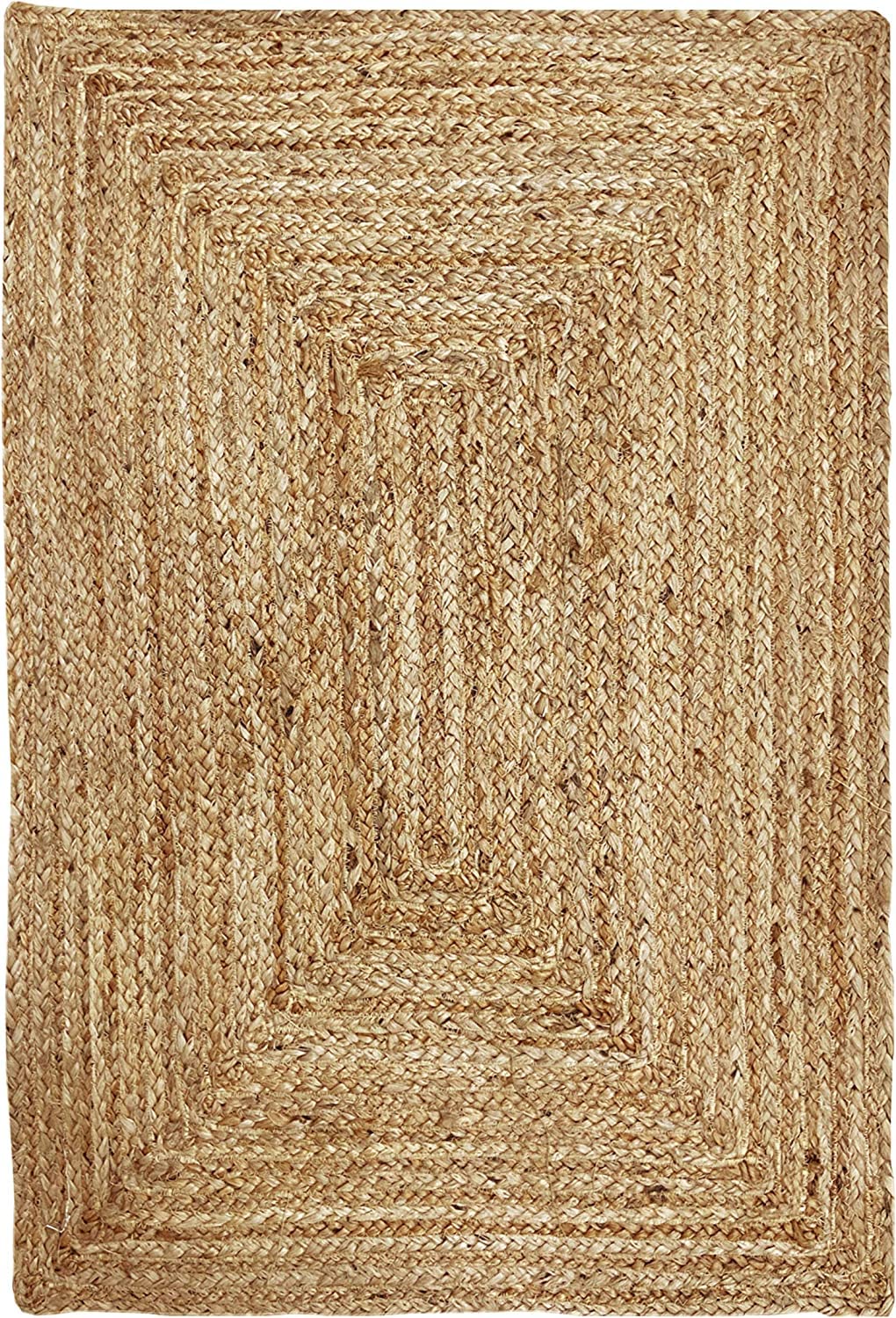 KEMA Jute Braided Area Rug, 4x6 Feet (48x72 Inches) - Rustic Vintage Braided Reversible Rectangular Rug, Shag Rugs for Bedroom, Jute Kitchen Rug, Living Room Rugs, Floor Rug