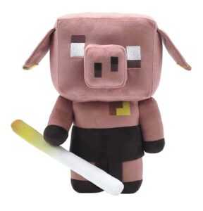minecraft blaze runt plush toy pig with sound & glow-in-the-dark saber, 5.5-inch stuffed animal inspired by video game