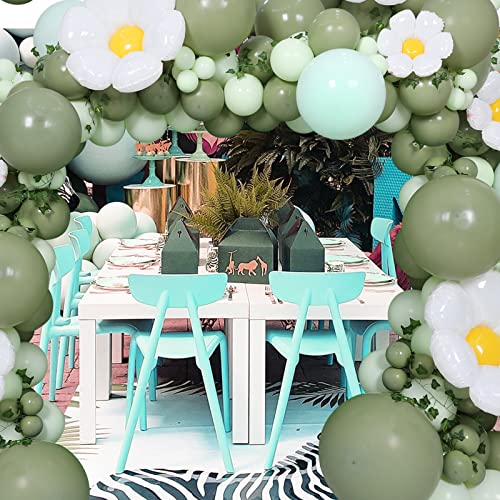 BIRSAT Daisy Balloon Arch Kit for Girls Pastel Green Birthday Decorations, Sage Green Balloons Garland for Women Neutral Jungle Baby Shower Party Supplies, Greenery Flower Theme Bridal Shower Parties