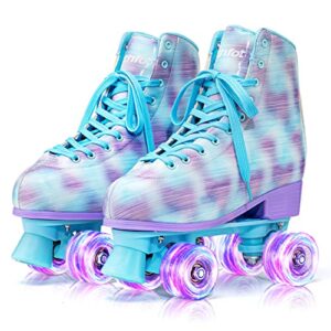 ruthfot roller skates for women and girls with double-row four light up wheels, high-top pu leather rollerskates
