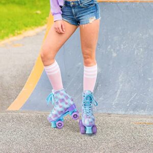 Ruthfot Roller Skates for Women and Girls with Double-Row Four Light up Wheels, High-top PU Leather Rollerskates