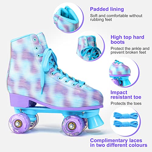 Ruthfot Roller Skates for Women and Girls with Double-Row Four Light up Wheels, High-top PU Leather Rollerskates