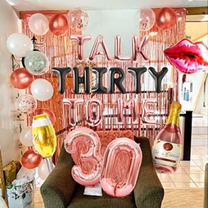 LaVenty 26 PCS Rose Gold Talk 30 to Me Balloons Talk 30 to Me Birthday Decoration Talk Thirty To Me Backdrop Talk Thirty To Me Banner 30th Birthday Decoration for Her Dirty 30 Birthday Decoration