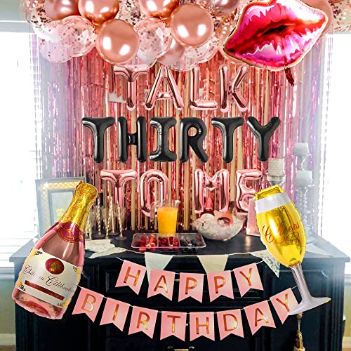 LaVenty 26 PCS Rose Gold Talk 30 to Me Balloons Talk 30 to Me Birthday Decoration Talk Thirty To Me Backdrop Talk Thirty To Me Banner 30th Birthday Decoration for Her Dirty 30 Birthday Decoration