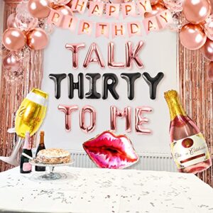 LaVenty 26 PCS Rose Gold Talk 30 to Me Balloons Talk 30 to Me Birthday Decoration Talk Thirty To Me Backdrop Talk Thirty To Me Banner 30th Birthday Decoration for Her Dirty 30 Birthday Decoration