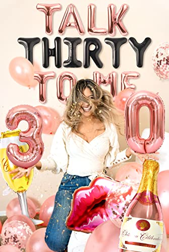 LaVenty 26 PCS Rose Gold Talk 30 to Me Balloons Talk 30 to Me Birthday Decoration Talk Thirty To Me Backdrop Talk Thirty To Me Banner 30th Birthday Decoration for Her Dirty 30 Birthday Decoration