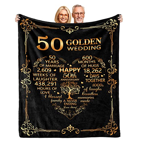 AKLSNDLKA 50th Anniversary Blanket Gifts,Gift for 50th Wedding Anniversary,50th Golden Wedding Anniversary Couple Gifts for Husband Wife Dad Mom Grandparents 60"X 50" Flannel