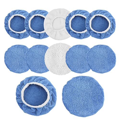 12 Packs Car Polisher Pad Bonnet Set, Waxers Bonnet Set, Polishing Bonnet Pads Microfiber for Truck Motorcycle Bike Boat Yacht