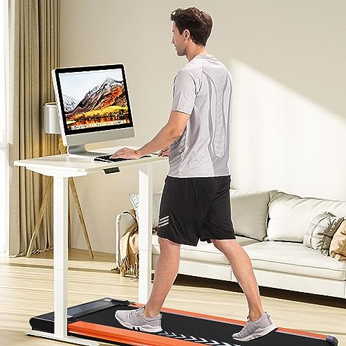 KONDAFILA 2 in 1 Under Desk Treadmill Orange, Large Running Area 56"x23"x5", Walking Pad Long for Home Office with Wheel, 220lb Capacity, App & Remote Control, Automatic Sensing, Easy Setup