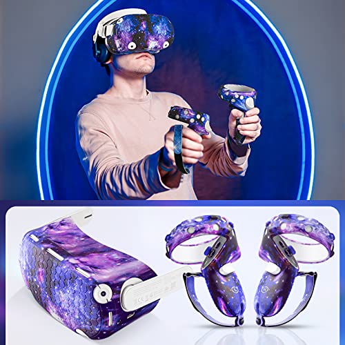 for Oculus Quest 2 Silicone Case Accessory with VR Face Cover Pad and Touch Controller Grip Cover, Lens Cover, Disposable Eye Cup (Starry Purple)